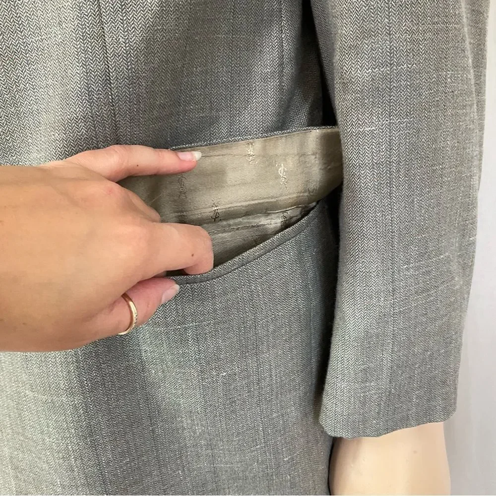 Yves Saint Laurent Vintage Gray Beige Wool 3 Button Front Blazer Coat Suit 54